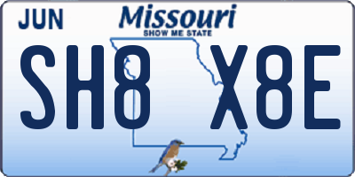 MO license plate SH8X8E