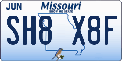 MO license plate SH8X8F