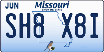 MO license plate SH8X8I