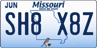 MO license plate SH8X8Z