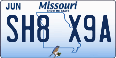 MO license plate SH8X9A