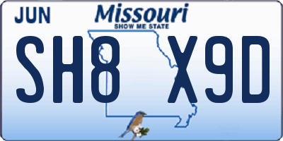 MO license plate SH8X9D