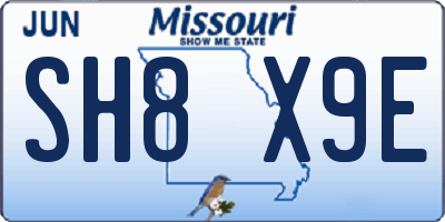 MO license plate SH8X9E