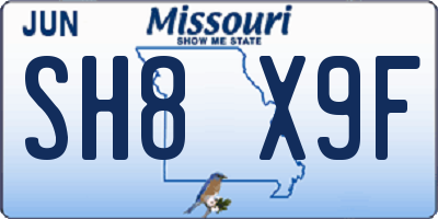 MO license plate SH8X9F