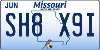MO license plate SH8X9I