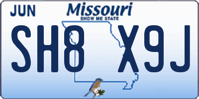 MO license plate SH8X9J