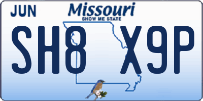 MO license plate SH8X9P