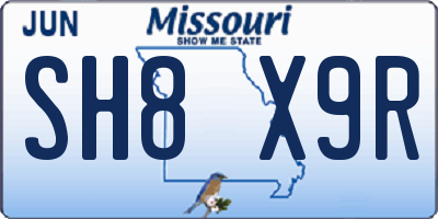 MO license plate SH8X9R