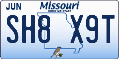 MO license plate SH8X9T