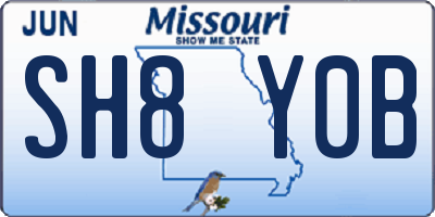 MO license plate SH8Y0B