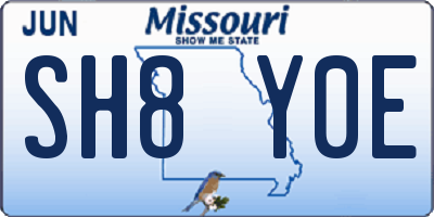 MO license plate SH8Y0E