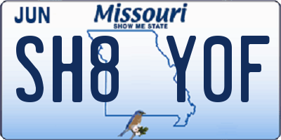 MO license plate SH8Y0F
