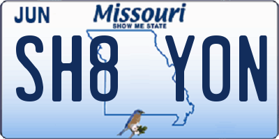 MO license plate SH8Y0N