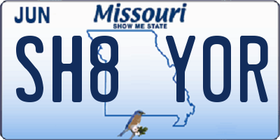 MO license plate SH8Y0R
