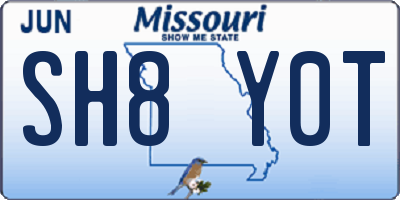 MO license plate SH8Y0T