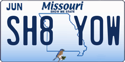 MO license plate SH8Y0W