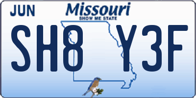 MO license plate SH8Y3F