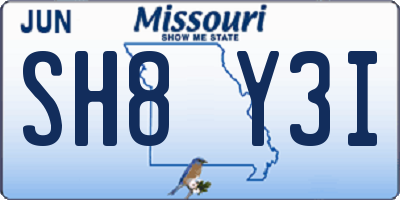 MO license plate SH8Y3I