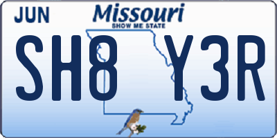 MO license plate SH8Y3R