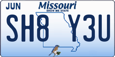 MO license plate SH8Y3U