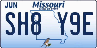 MO license plate SH8Y9E