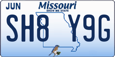 MO license plate SH8Y9G