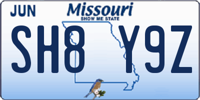 MO license plate SH8Y9Z