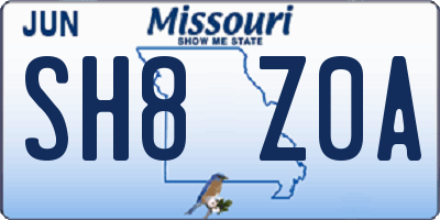 MO license plate SH8Z0A