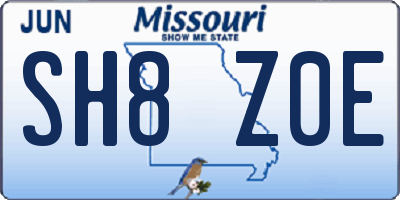 MO license plate SH8Z0E