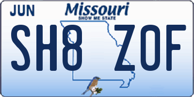 MO license plate SH8Z0F