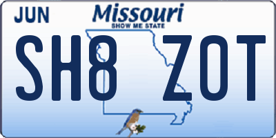 MO license plate SH8Z0T