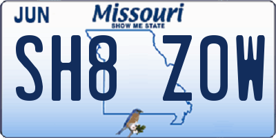 MO license plate SH8Z0W