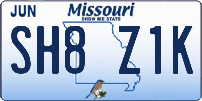 MO license plate SH8Z1K