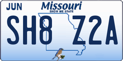 MO license plate SH8Z2A