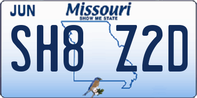 MO license plate SH8Z2D