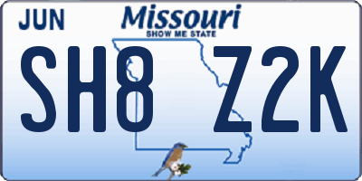 MO license plate SH8Z2K