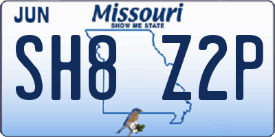 MO license plate SH8Z2P
