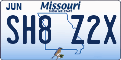 MO license plate SH8Z2X