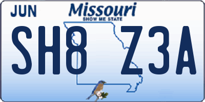 MO license plate SH8Z3A