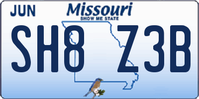 MO license plate SH8Z3B