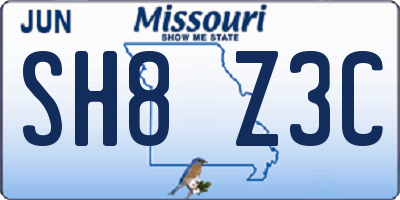 MO license plate SH8Z3C