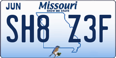 MO license plate SH8Z3F