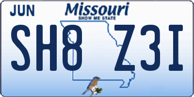 MO license plate SH8Z3I