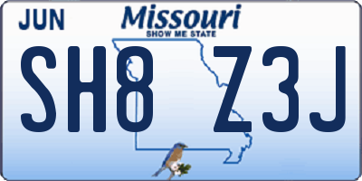 MO license plate SH8Z3J