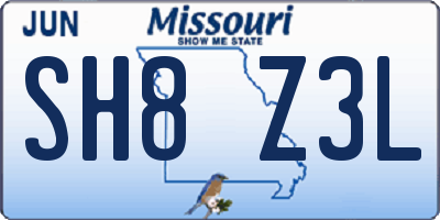 MO license plate SH8Z3L
