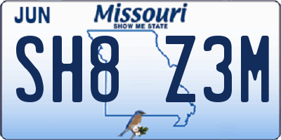 MO license plate SH8Z3M