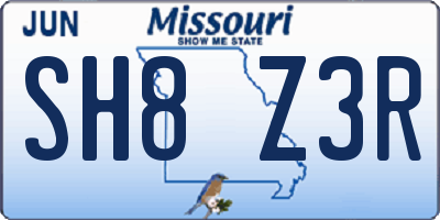 MO license plate SH8Z3R