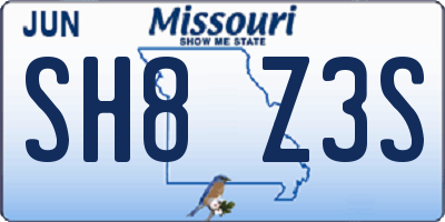 MO license plate SH8Z3S