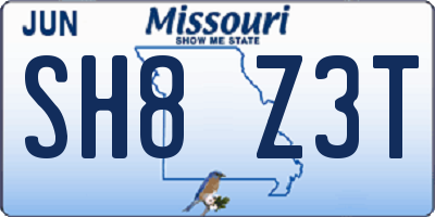 MO license plate SH8Z3T