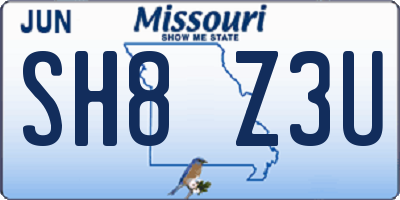 MO license plate SH8Z3U